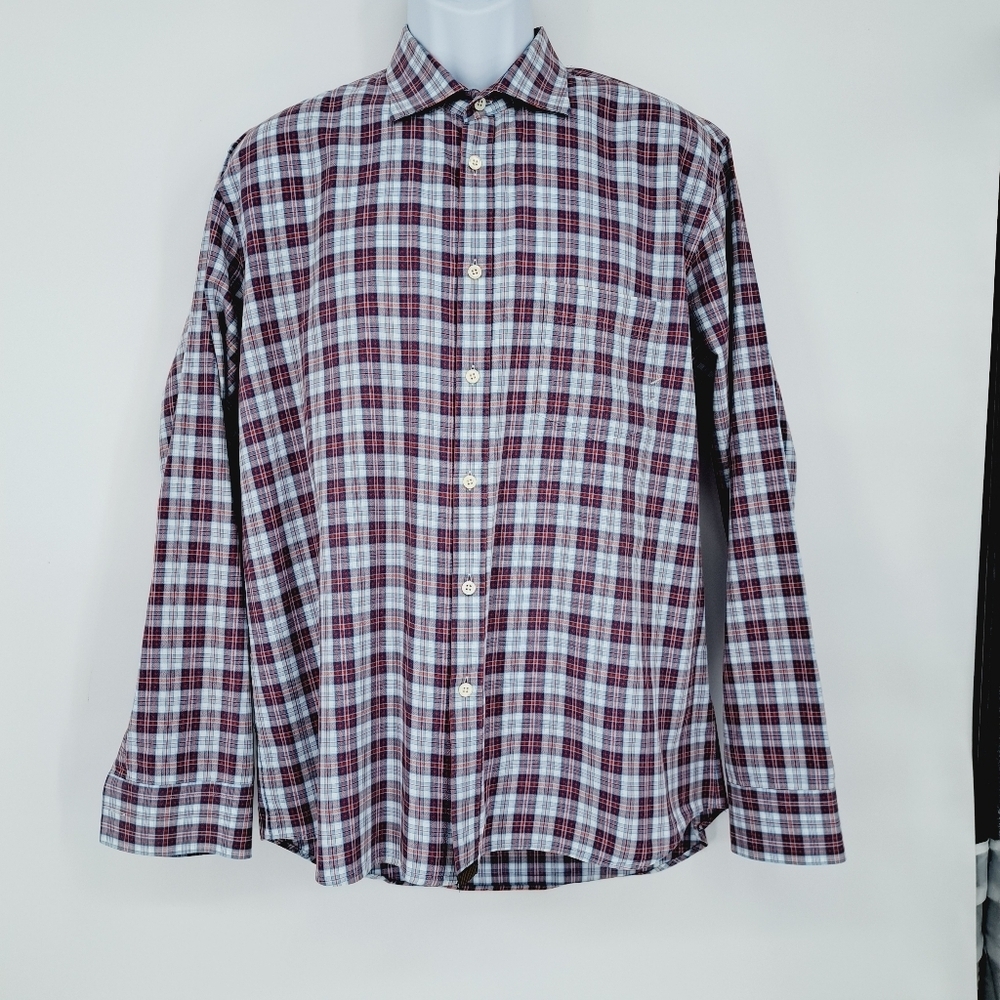 Billy‎ Reid Standard Cut Plaid Button Down Shirt Size XL